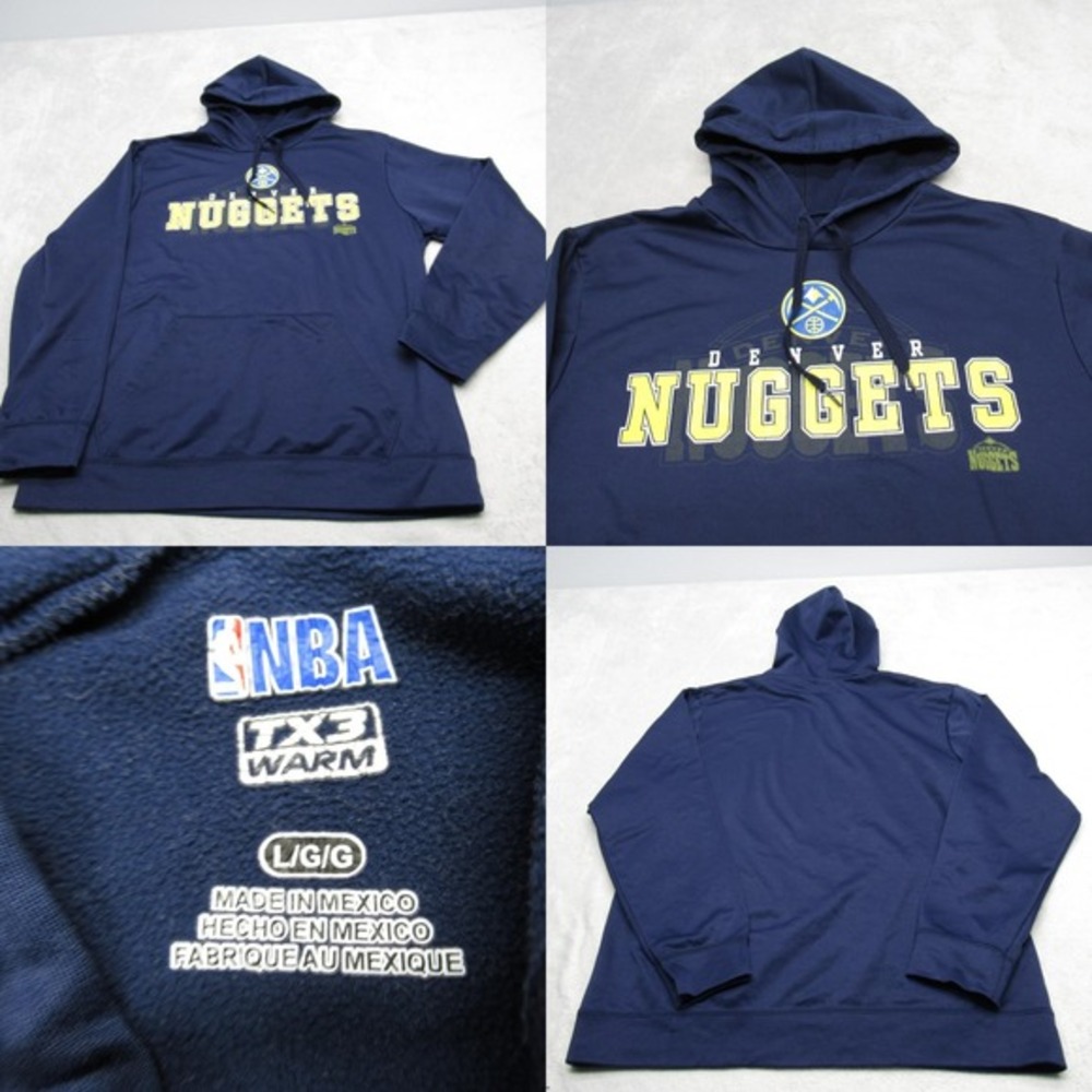 Denver Nuggets TX3 Hoodie Mens Large NBA Blue‎ Warm Pullover Fleece Sweatshirt
